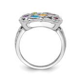 Sterling Silver Rhodium-plated Multi Gemstone Ring